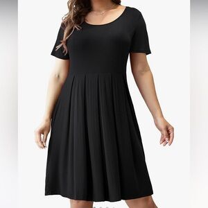 Tralilbee dress Women's 4x short sleeve midi Casual Pleated Swing black EUC